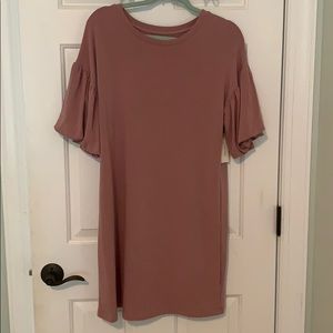 Rose dress with dropped shoulder balloon sleeves